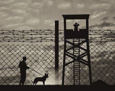Güvenlik görevlisi ile köpek sınırında