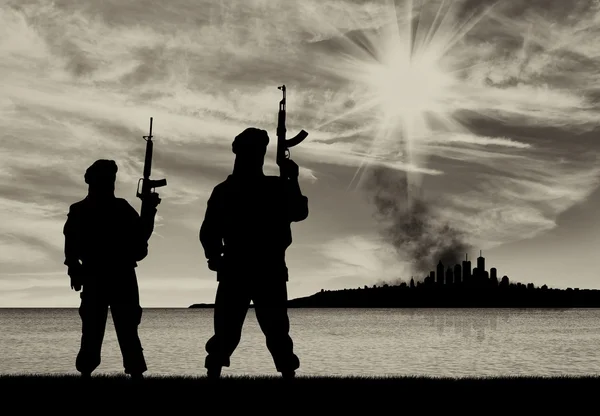 Silhouette of terrorists — Stock Photo, Image