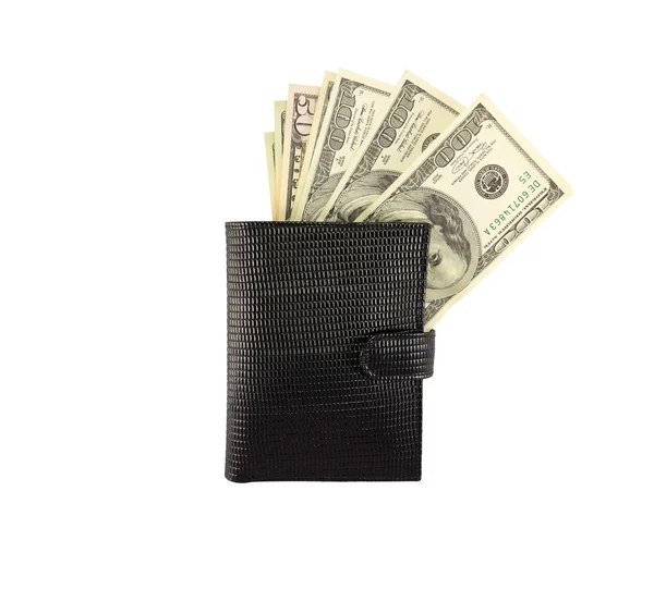 Money dollars in a black wallet — Stock Photo, Image