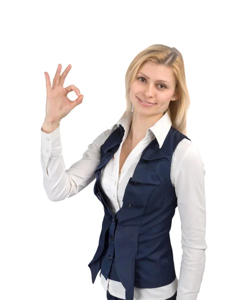 Mulher de negócios mostrando bom gesto mão — Fotografia de Stock