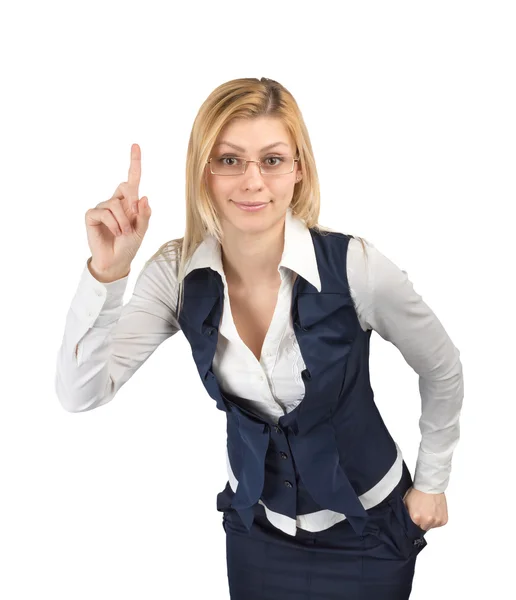 Mujer de negocios mostrando un gesto tienen una idea — Foto de Stock