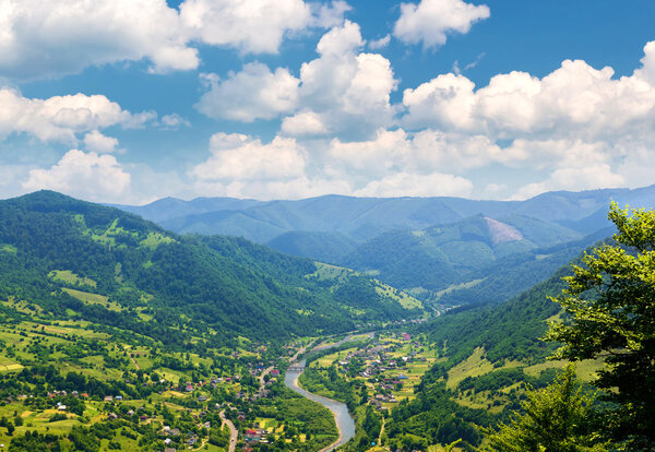 Mountain valley on a background of the river 