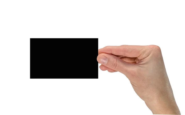 Hand hält eine schwarze Visitenkarte — Stockfoto