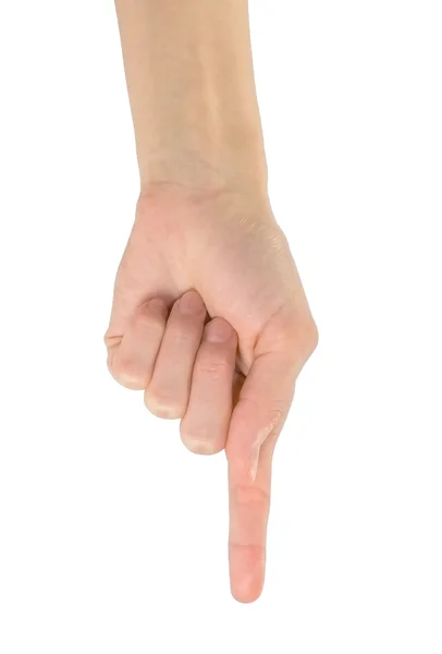 Hand mit Zeigefinger zeigt nach unten — Stockfoto