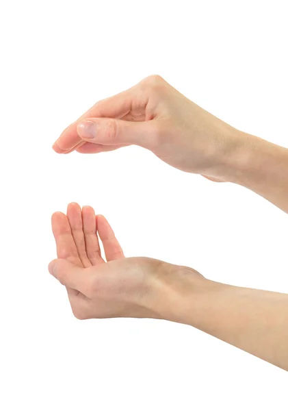 Duas palmas abertas femininas para palma da mão — Fotografia de Stock