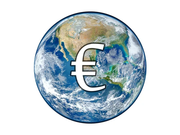 Symbol eura na pozadí země Nasa — Stock fotografie