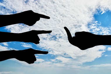 İşaret eden, kınayan jest seninle yatmak yanıt olarak gösterir el eller silüeti.