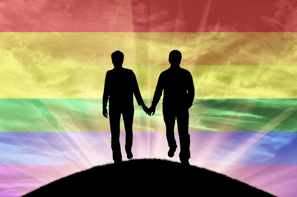 Σιλουέτα του ευτυχισμένο ζευγάρι ομοφυλόφιλων ανδρών — Φωτογραφία Αρχείου