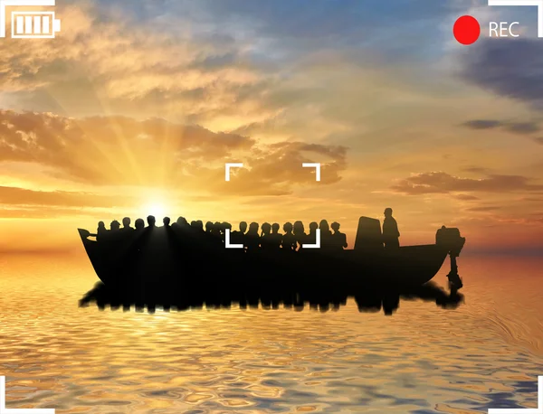 Veerboot met vluchtelingen — Stockfoto