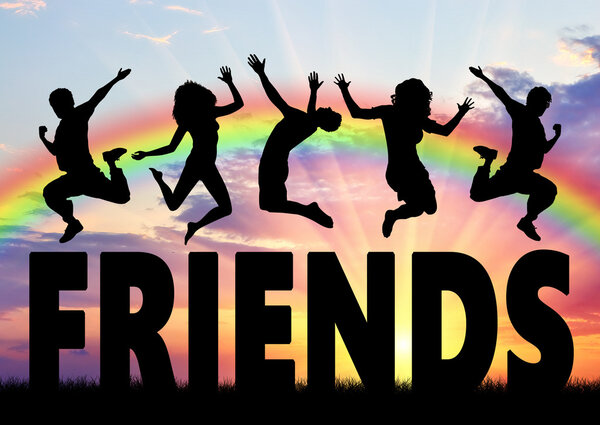 Люди перепрыгивают через слово друзья
