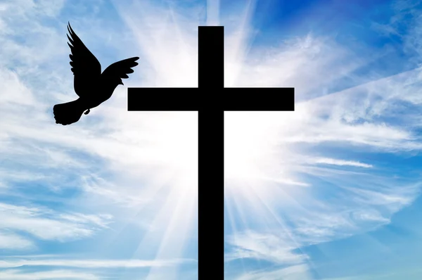 Silhouette of a cross and dove — Stock Photo, Image