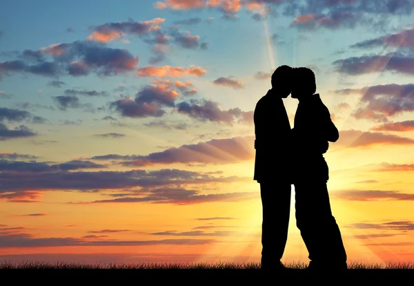 Silhouette of two gay men kissing — Stock Photo, Image