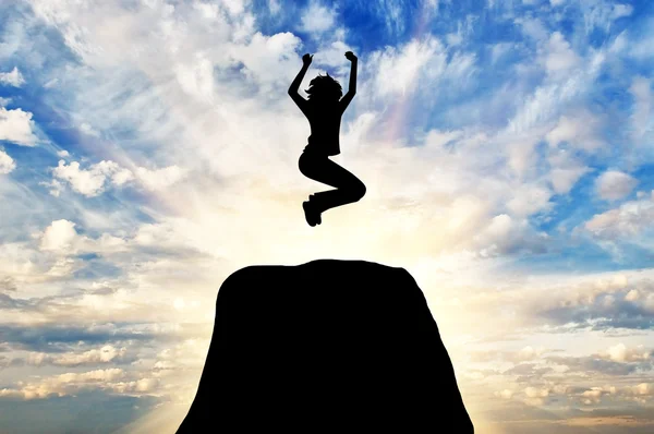 Silhouette  a happy business woman jumping — Stock Photo, Image