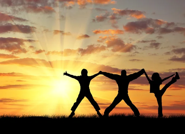 Silueta de tres personas felices — Foto de Stock