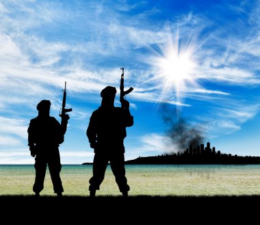 Silhouette of terrorists clipart