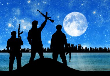 Silhouette of terrorists  clipart