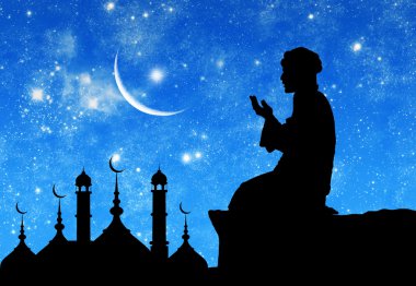 Belediye Binası ve dua eden adam silüeti 