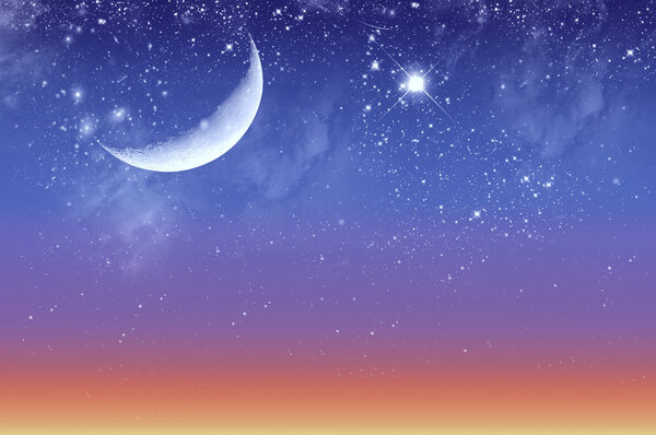 Beautiful twilight and starry sky with the moon