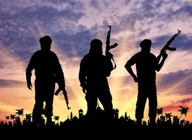 Silhouette of three terrorists clipart