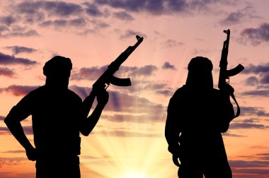 Silhouette of two terrorists clipart