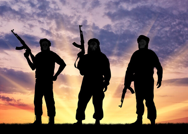 Silhouette of three terrorists 