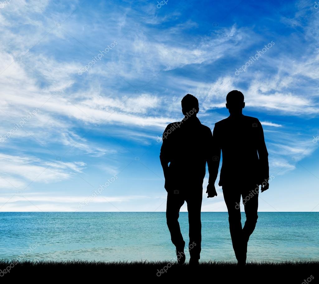 Silhouette of two gay men - Stock Photo, Image. 