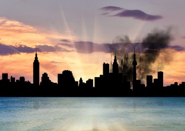 Bir duman şehir silüeti 