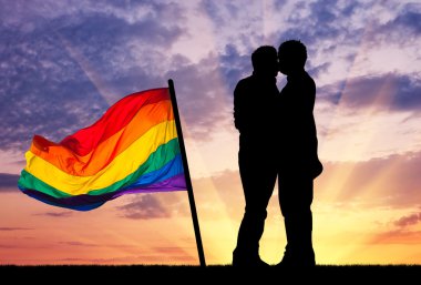 Silhouette happy gay kissing clipart