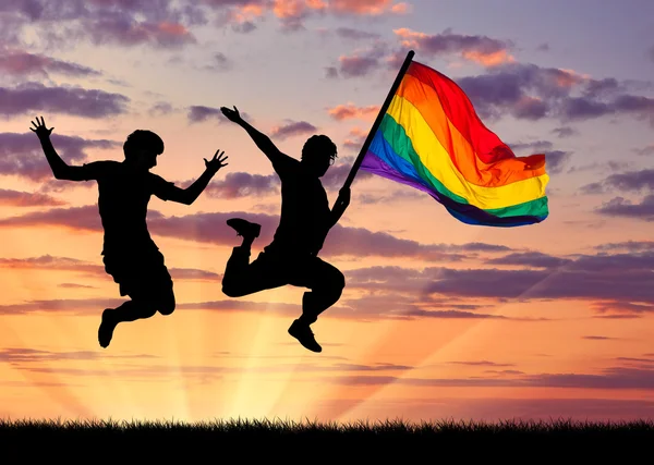 Silhouette de deux gays heureux — Photo