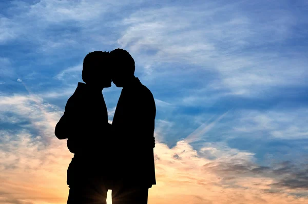 Sziluettjét boldog homoszexuális csók — Stock Fotó