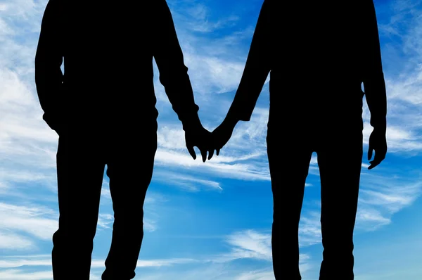 Silhouet gelukkig homoseksuele mannen hand in hand — Stockfoto