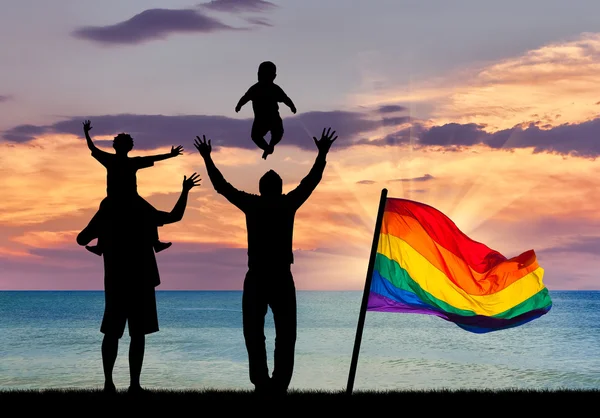 Silhouette di felice gay genitori — Foto Stock