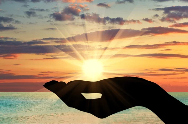 Silhouet van een hand met de zon — Stockfoto