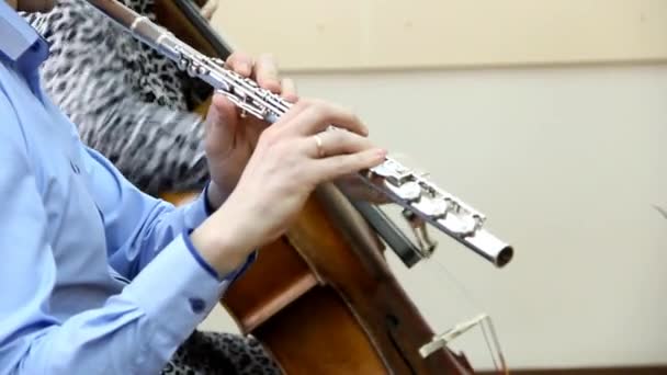 Musician plays flute — Stock Video