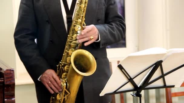 Músico tocando el saxofón — Vídeo de stock