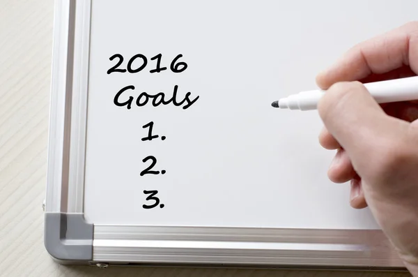 2016 objetivos escritos no quadro branco — Fotografia de Stock