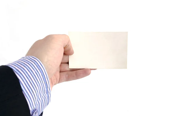 Hombre de negocios mano y tarjeta aislado en blanco —  Fotos de Stock