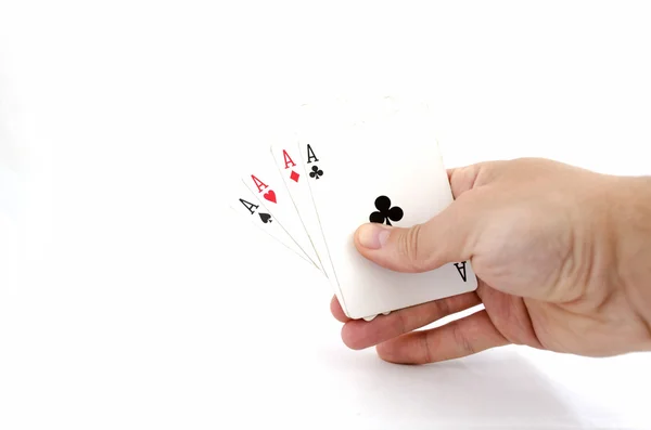 Karty do gry w ręku — Zdjęcie stockowe
