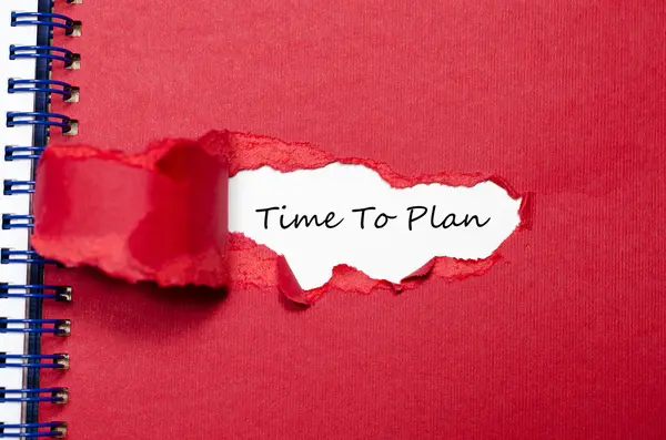 The words time to plan appearing behind torn paper — Stock Photo, Image