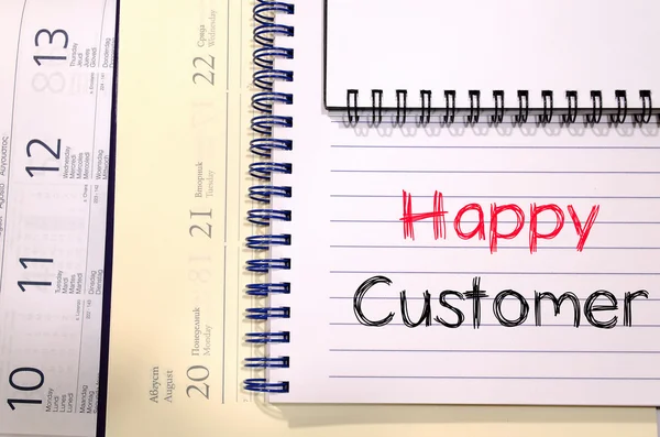 Happy customer text concept on notebook