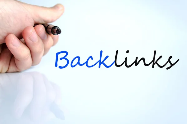 Pen in the hand backlinks concept — Stock Photo, Image