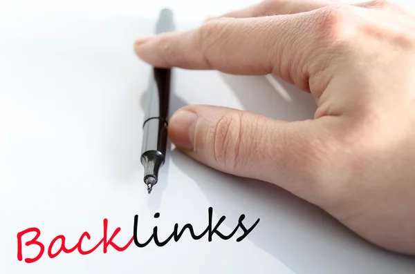 Pen in the hand backlinks concept — Stock Photo, Image