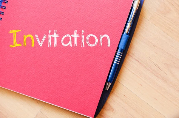 Invitation write on notebook — Stock Photo, Image