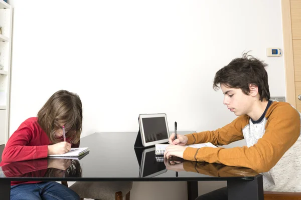 Niños estudiando juntos en casa — Foto de Stock