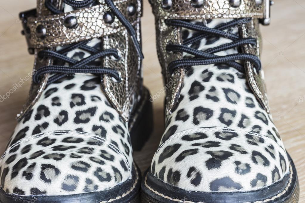 Boots Decorated Like Leopard Skin For Girl Stock Photo C J2r