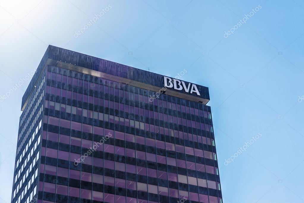 Bilbao, Spain - August 13, 2016: BBVA bank office in the center of Bilbao. This bank is the second largest in Spain