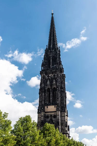 Nicholas Kilisesi Nin Nikolai Kirche Çan Kulesi Almanya Nın Hamburg — Stok fotoğraf