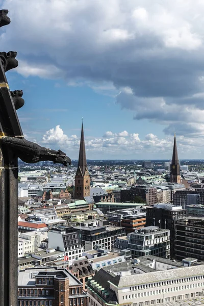 Wasserspeier Und Übersicht Über Hamburg Von Der Nikolaikirche Aus Gesehen — Stockfoto