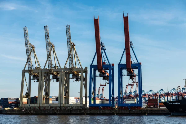 Hamburg Germany August 2019 Container Cranes Port Elbe River Hamburg — Stock Photo, Image