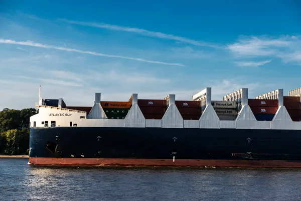 Hamburg Duitsland Augustus 2019 Containervrachtschip Van Acl Varend Elbe Haven — Stockfoto